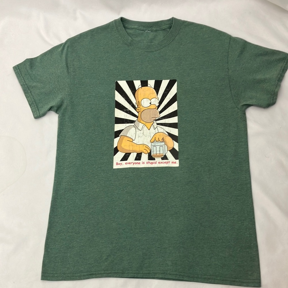 Simpsons Boy, everyone is stupid except me green short sleeve graphic T-Shirt